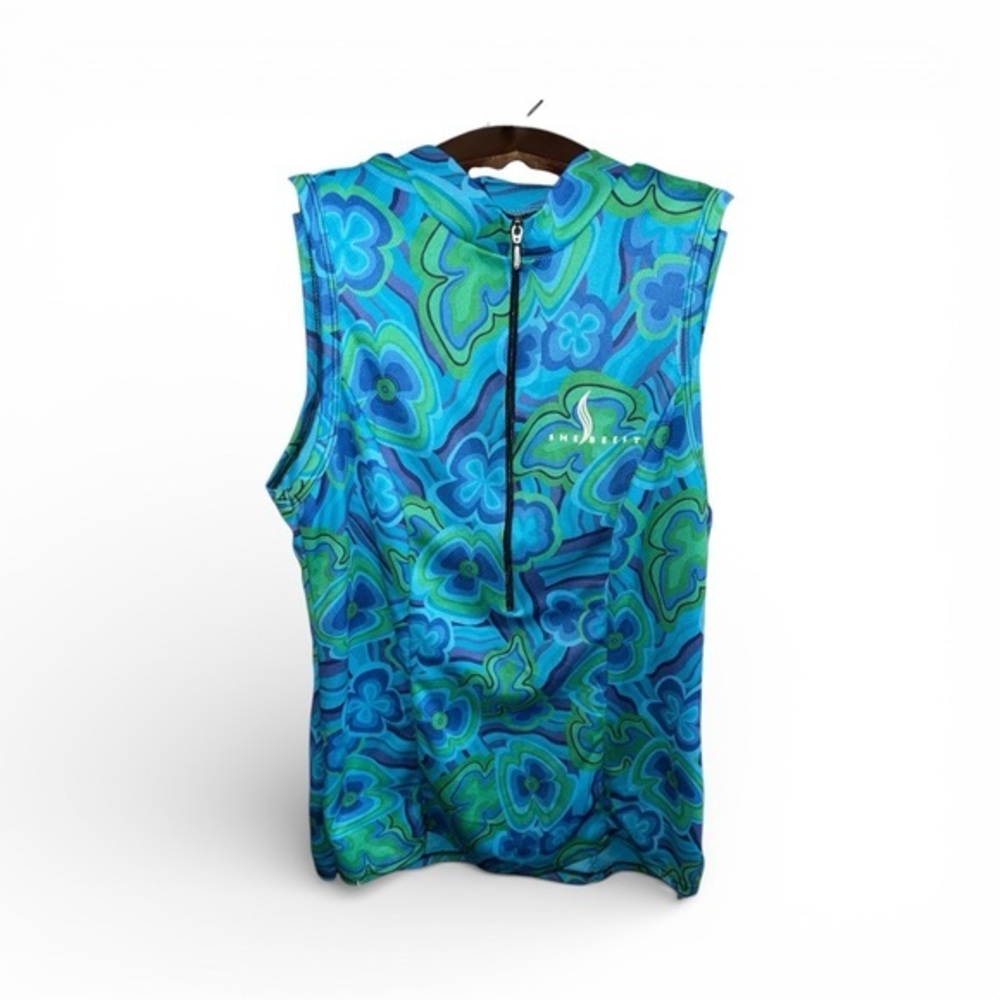 Shebeest Blue and Green Women’s Cycling Athletic Biker Psychedelic Floral Top